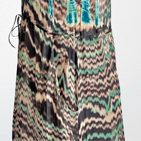 Language Silk Southwest Boho Tribal Strapless Maxi Dress Turquoise SZ S - Picture 9 of 13